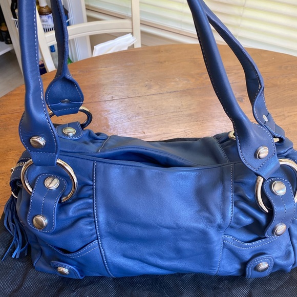 B Makowsky blue satchel with silver details - Picture 2 of 10